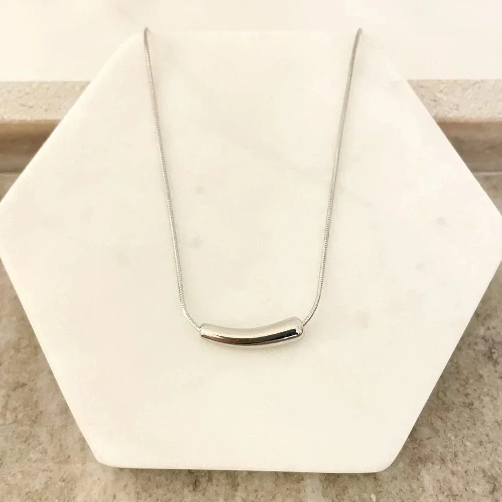 925 Sterling Silver Tube Necklace Bar Necklace Modern Geometric Pendant Necklace